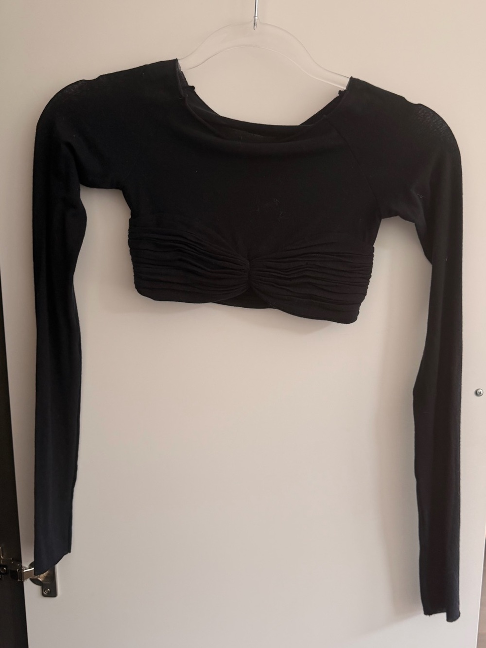 Orseund Iris Black Ruched Bust Long-Sleeve Crop Top